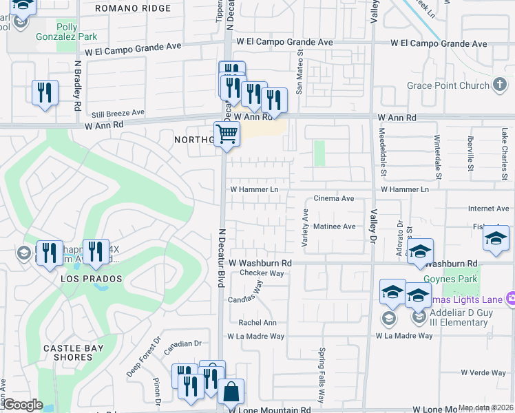 map of restaurants, bars, coffee shops, grocery stores, and more near 5288 Toro Creek Court in North Las Vegas