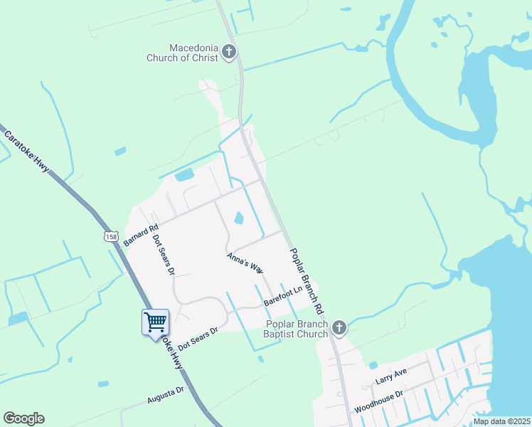 map of restaurants, bars, coffee shops, grocery stores, and more near 604 Poplar Branch Road in Grandy