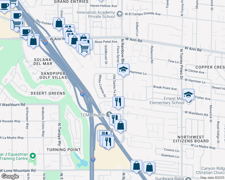 map of restaurants, bars, coffee shops, grocery stores, and more near 6804 Painted Canyon Court in Las Vegas