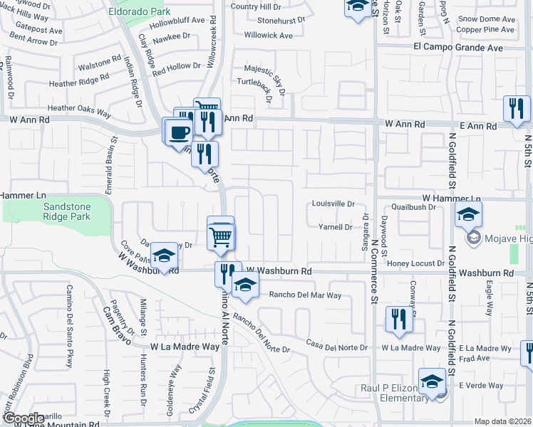 map of restaurants, bars, coffee shops, grocery stores, and more near 5310 Edna Crane Avenue in North Las Vegas