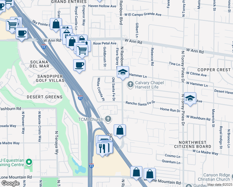 map of restaurants, bars, coffee shops, grocery stores, and more near 6712 Painted Canyon Court in Las Vegas