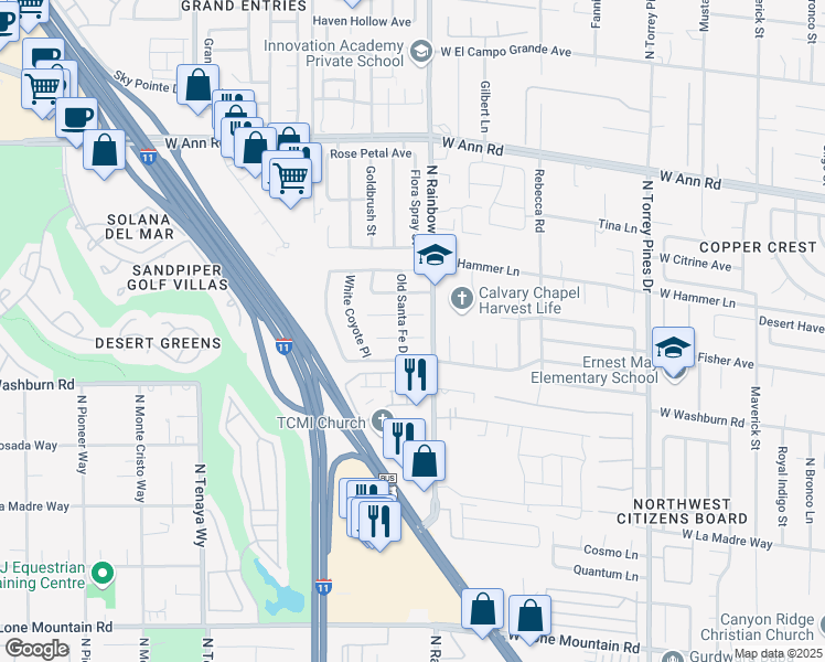 map of restaurants, bars, coffee shops, grocery stores, and more near 6712 Painted Canyon Court in Las Vegas
