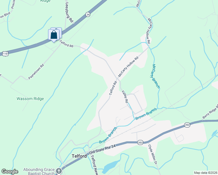 map of restaurants, bars, coffee shops, grocery stores, and more near 283 Telford Rd in Telford