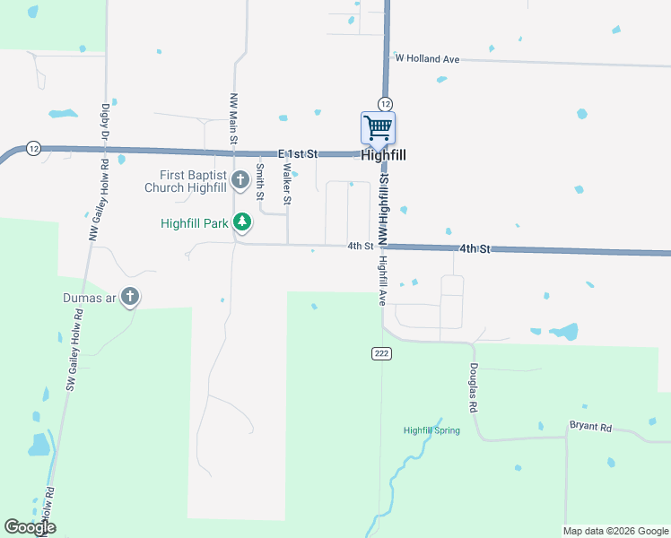 map of restaurants, bars, coffee shops, grocery stores, and more near 261 4th St in Siloam Springs