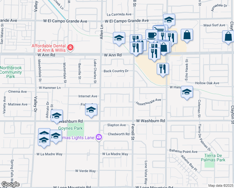 map of restaurants, bars, coffee shops, grocery stores, and more near 5399 Great Spirit Court in North Las Vegas