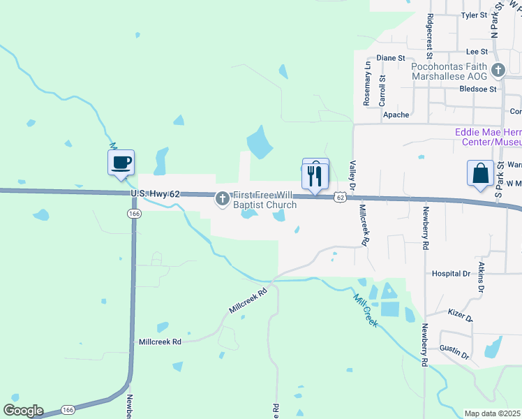 map of restaurants, bars, coffee shops, grocery stores, and more near 2805 U.S. 62 in Pocahontas