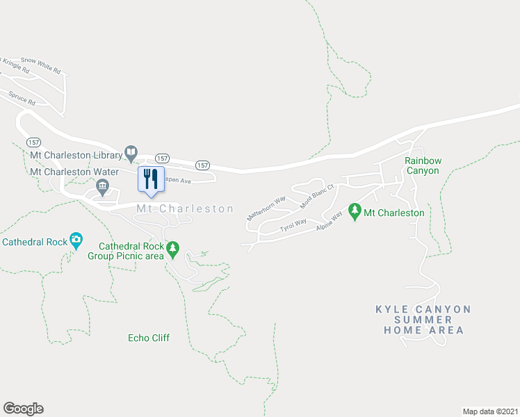 map of restaurants, bars, coffee shops, grocery stores, and more near 4178 Matterhorn Way in Mount Charleston