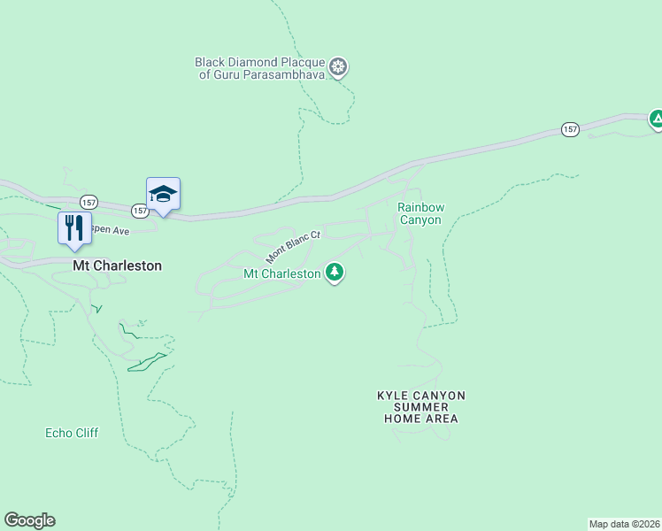 map of restaurants, bars, coffee shops, grocery stores, and more near 370 Alpine Way in Mount Charleston