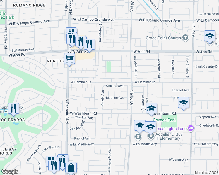 map of restaurants, bars, coffee shops, grocery stores, and more near 5313 Cartoon Court in North Las Vegas