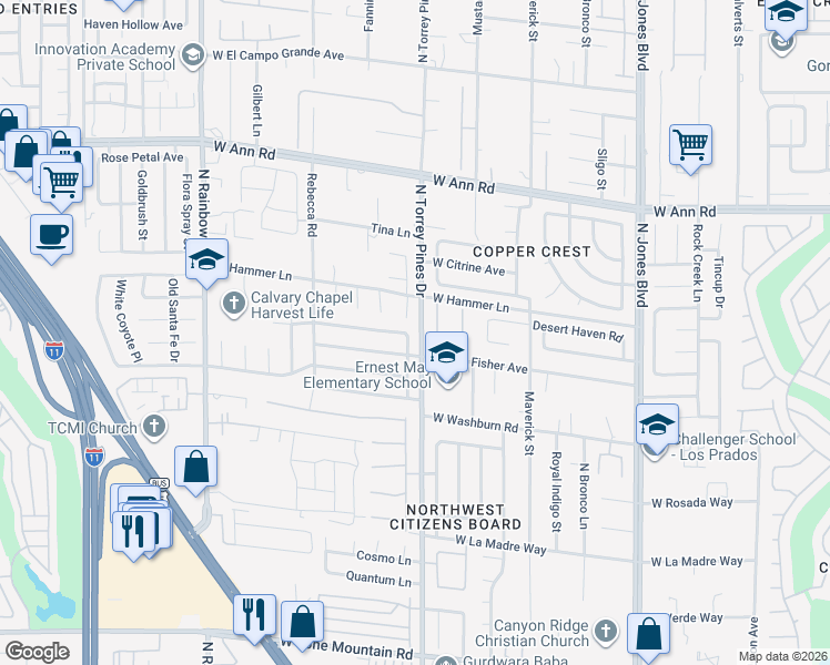 map of restaurants, bars, coffee shops, grocery stores, and more near 6409 Fisher Avenue in Las Vegas