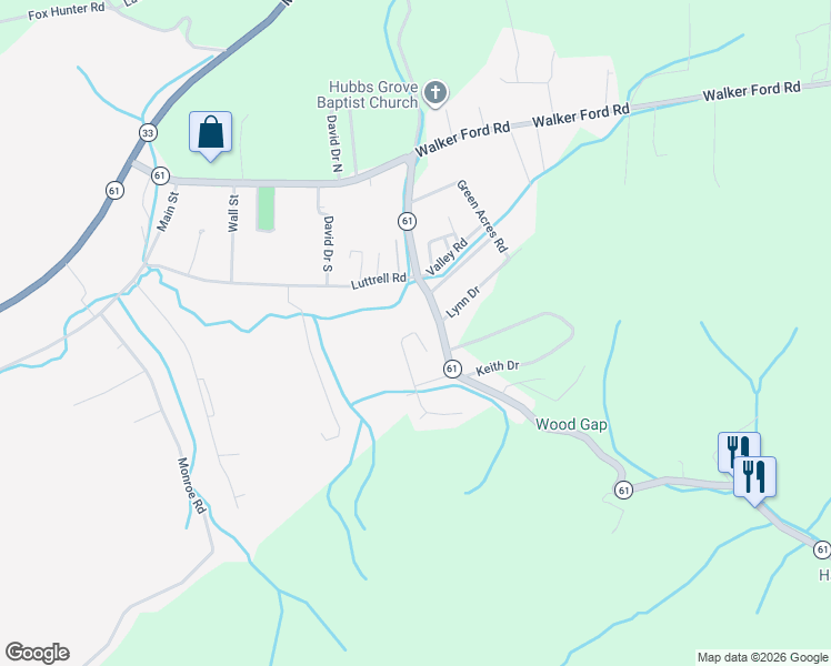 map of restaurants, bars, coffee shops, grocery stores, and more near 311 Warwick Lane in Maynardville