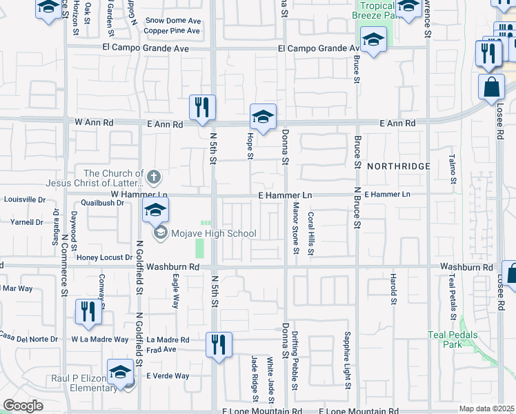 map of restaurants, bars, coffee shops, grocery stores, and more near 5345 North Santa Fe Heights Street in North Las Vegas