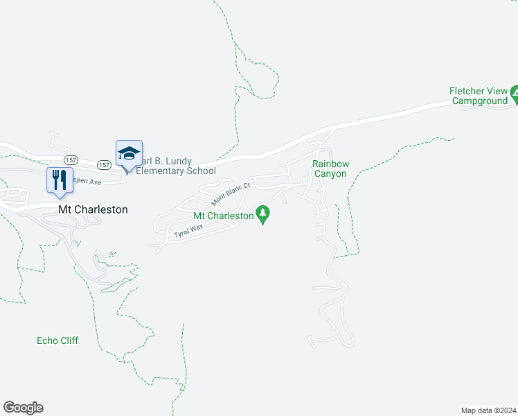 map of restaurants, bars, coffee shops, grocery stores, and more near 370 Alpine Way in Mount Charleston