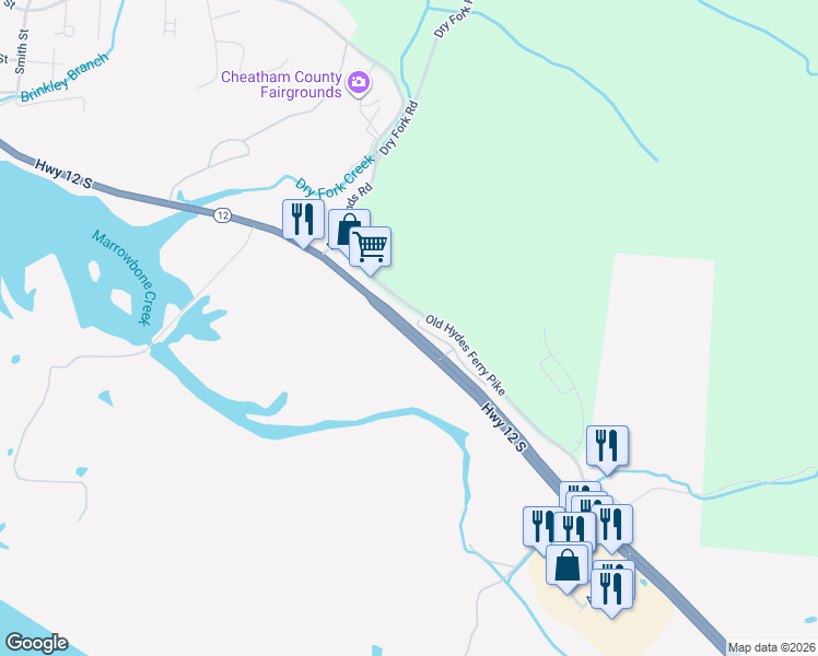 map of restaurants, bars, coffee shops, grocery stores, and more near 1363 Tennessee 12 in Ashland City