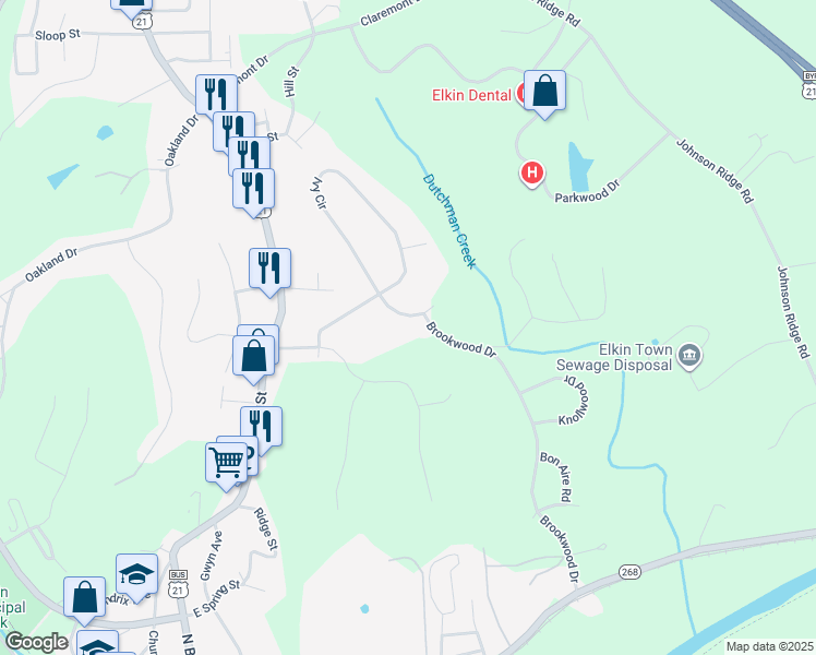 map of restaurants, bars, coffee shops, grocery stores, and more near 147 Dillon Avenue in Elkin