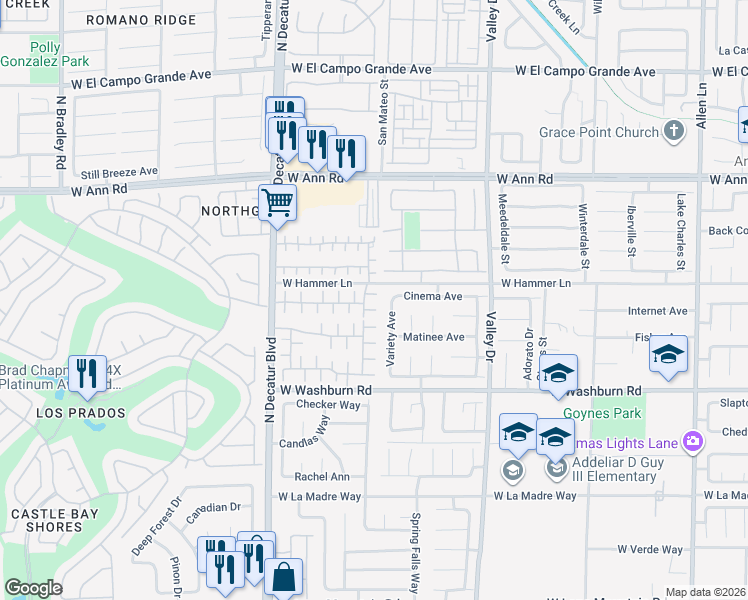 map of restaurants, bars, coffee shops, grocery stores, and more near 4505 Lilac Field Court in North Las Vegas