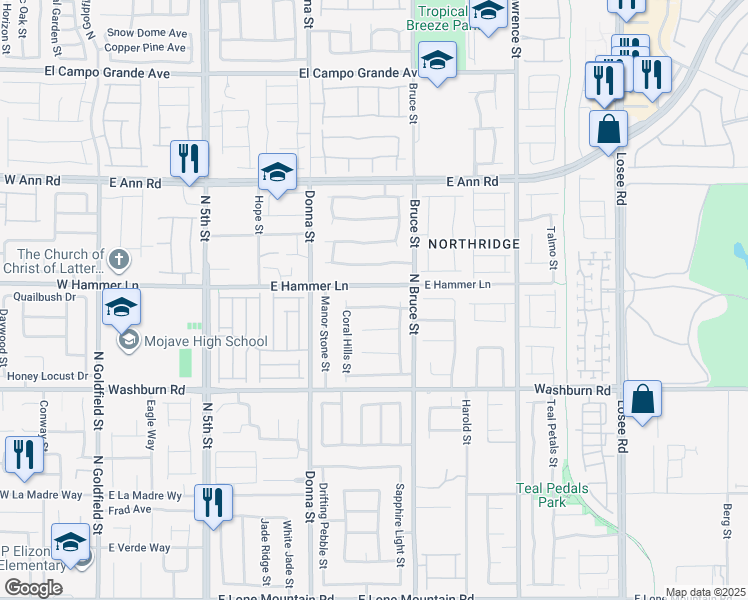map of restaurants, bars, coffee shops, grocery stores, and more near 1110 Amber Falls Lane in North Las Vegas