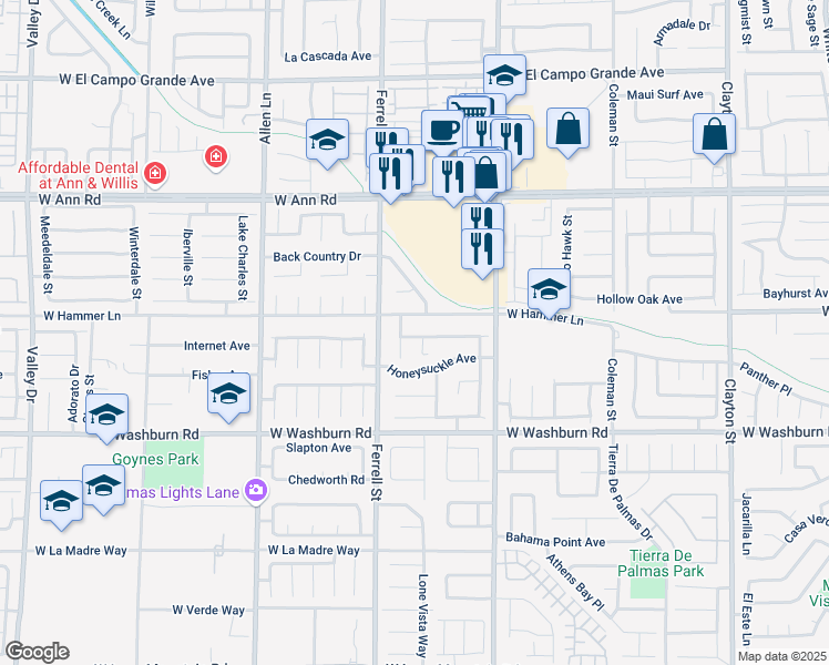 map of restaurants, bars, coffee shops, grocery stores, and more near 3122 Fern Crest Avenue in North Las Vegas