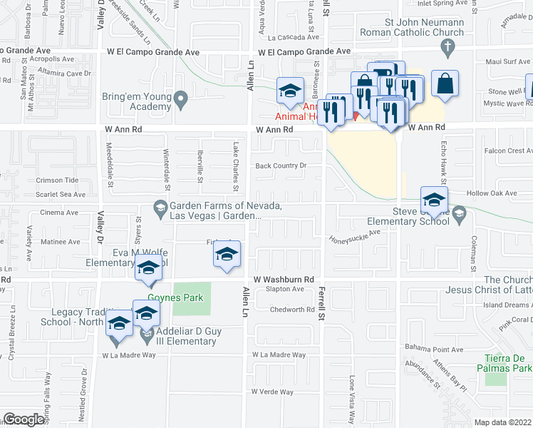 map of restaurants, bars, coffee shops, grocery stores, and more near 3602 Cinnamon Creek Avenue in North Las Vegas
