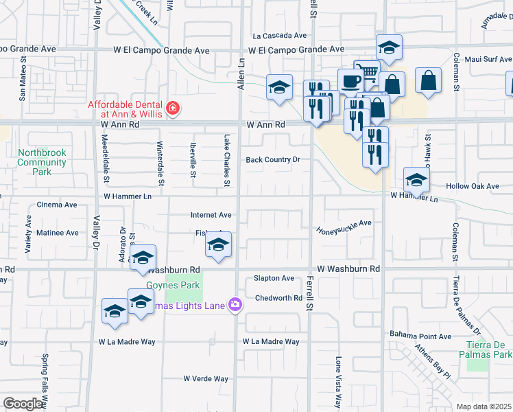 map of restaurants, bars, coffee shops, grocery stores, and more near 3602 Cinnamon Creek Avenue in North Las Vegas