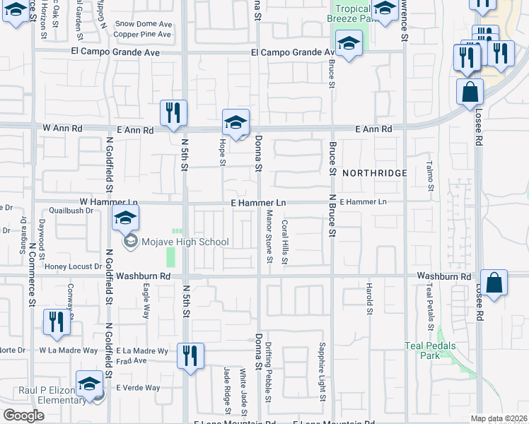 map of restaurants, bars, coffee shops, grocery stores, and more near 928 East Hammer Lane in North Las Vegas
