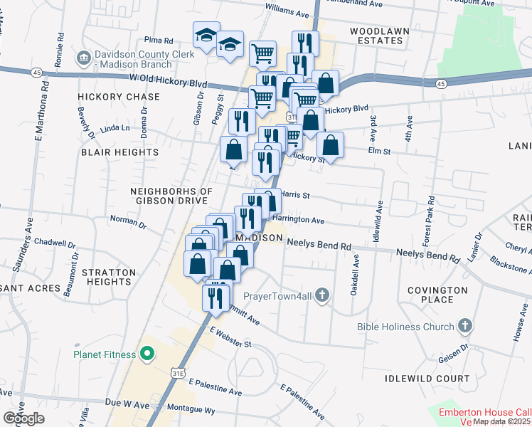 map of restaurants, bars, coffee shops, grocery stores, and more near 606 Gallatin Pike South in Nashville