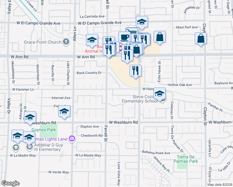 map of restaurants, bars, coffee shops, grocery stores, and more near 3122 Fern Crest Avenue in North Las Vegas