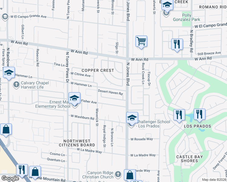 map of restaurants, bars, coffee shops, grocery stores, and more near 6124 Desert Haven Road in Las Vegas