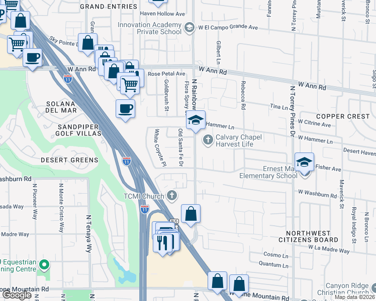map of restaurants, bars, coffee shops, grocery stores, and more near 6801 Snake River Avenue in Las Vegas