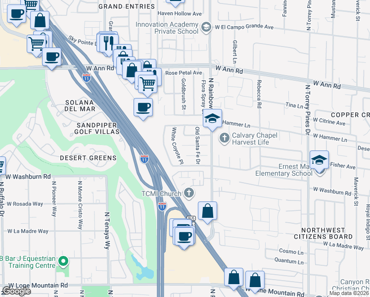 map of restaurants, bars, coffee shops, grocery stores, and more near 6832 Rio Sands Court in Las Vegas