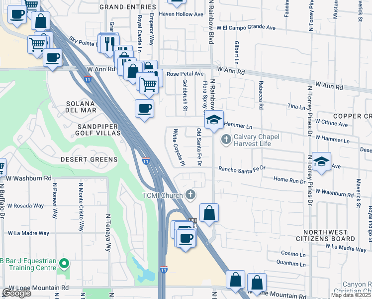map of restaurants, bars, coffee shops, grocery stores, and more near 6825 Rio Sands Court in Las Vegas