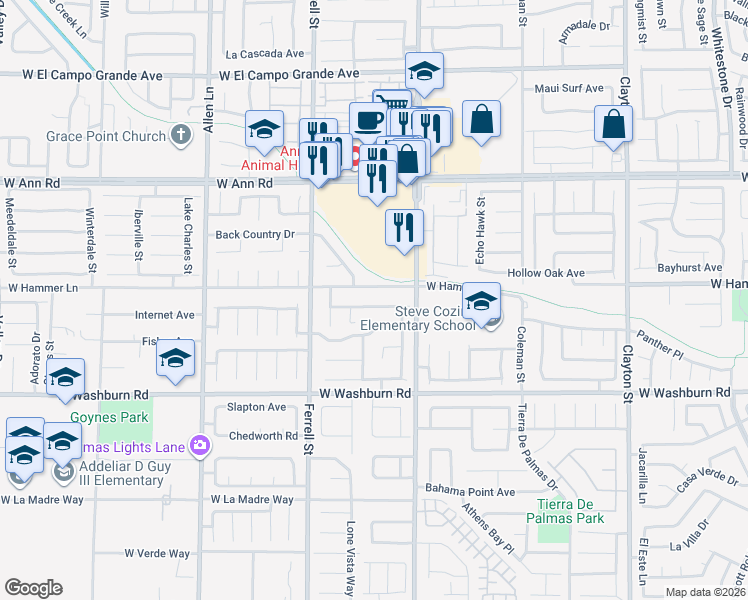map of restaurants, bars, coffee shops, grocery stores, and more near 3016 Fern Crest Avenue in North Las Vegas