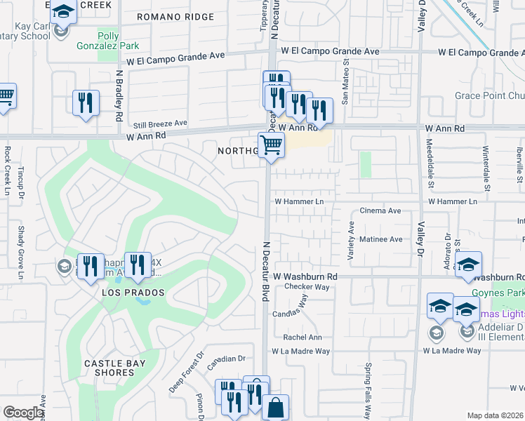 map of restaurants, bars, coffee shops, grocery stores, and more near 5428 Cove Point Drive in Las Vegas