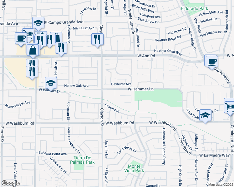 map of restaurants, bars, coffee shops, grocery stores, and more near 1852 West Hammer Lane in North Las Vegas