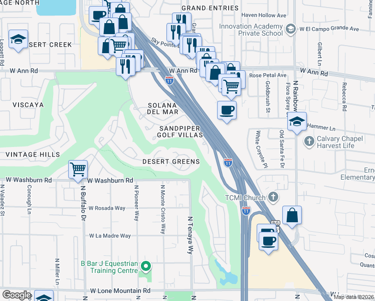 map of restaurants, bars, coffee shops, grocery stores, and more near 5269 Crooked Valley Drive in Las Vegas