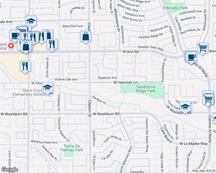 map of restaurants, bars, coffee shops, grocery stores, and more near 1852 West Hammer Lane in North Las Vegas