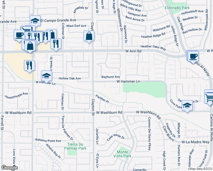 map of restaurants, bars, coffee shops, grocery stores, and more near 1852 West Hammer Lane in North Las Vegas
