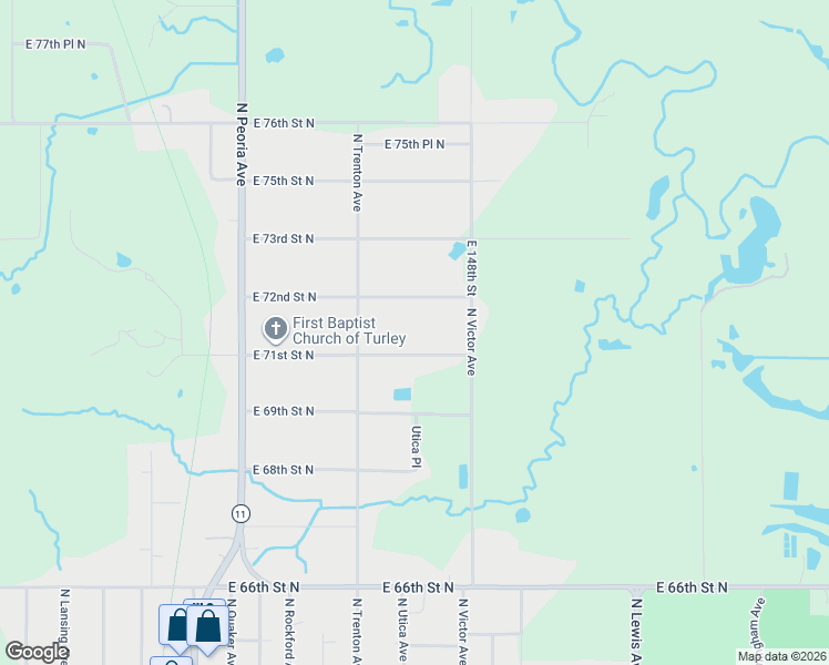 map of restaurants, bars, coffee shops, grocery stores, and more near 1644 East 72nd Street North in Tulsa