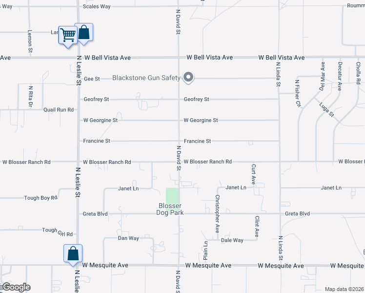map of restaurants, bars, coffee shops, grocery stores, and more near 2571 North David Street in Pahrump