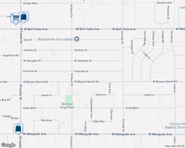 map of restaurants, bars, coffee shops, grocery stores, and more near 1301 Francine Street in Pahrump
