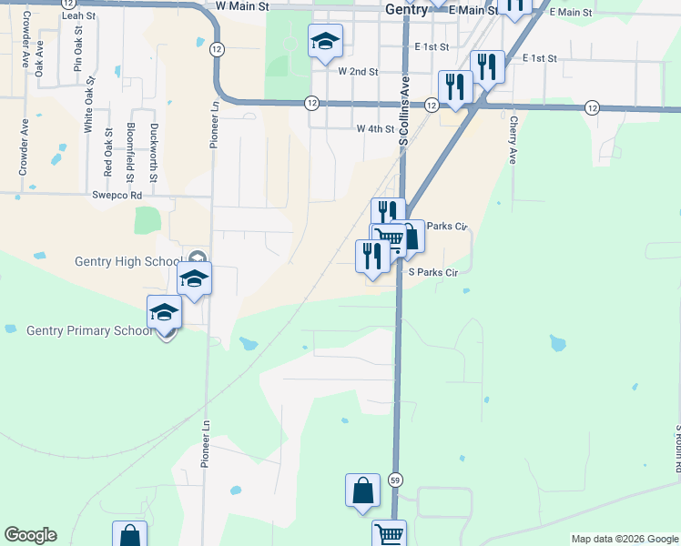 map of restaurants, bars, coffee shops, grocery stores, and more near 169 Fowler Street in Gentry