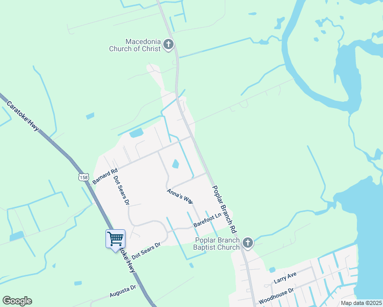 map of restaurants, bars, coffee shops, grocery stores, and more near 596 Poplar Branch Road in Grandy