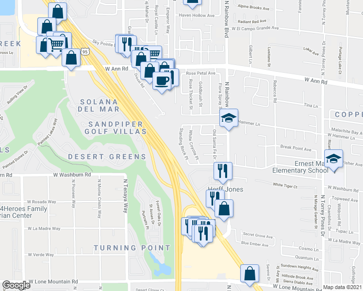 map of restaurants, bars, coffee shops, grocery stores, and more near 5308 Standing Rock Place in Las Vegas