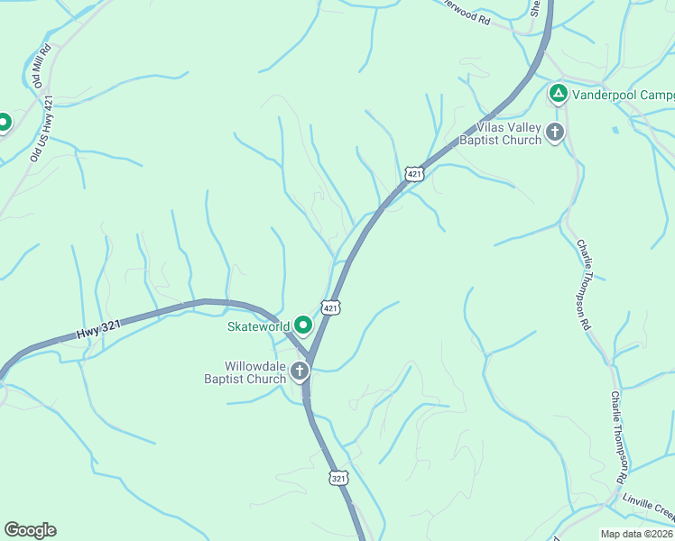 map of restaurants, bars, coffee shops, grocery stores, and more near 350 Willowdale Church Road in Vilas