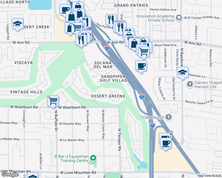 map of restaurants, bars, coffee shops, grocery stores, and more near 7264 Drifting River Court in Las Vegas