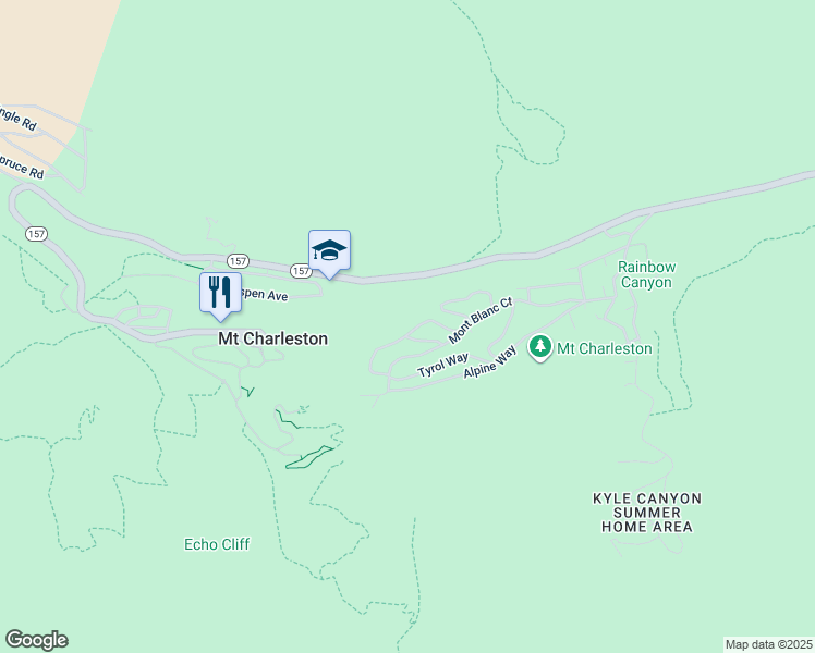 map of restaurants, bars, coffee shops, grocery stores, and more near 4162 Matterhorn Way in Mount Charleston