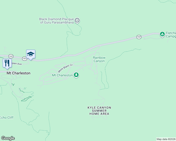 map of restaurants, bars, coffee shops, grocery stores, and more near 3953 Ski Trail Circle in Mount Charleston