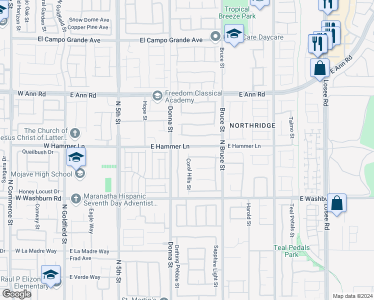map of restaurants, bars, coffee shops, grocery stores, and more near 1009 East Hammer Lane in North Las Vegas