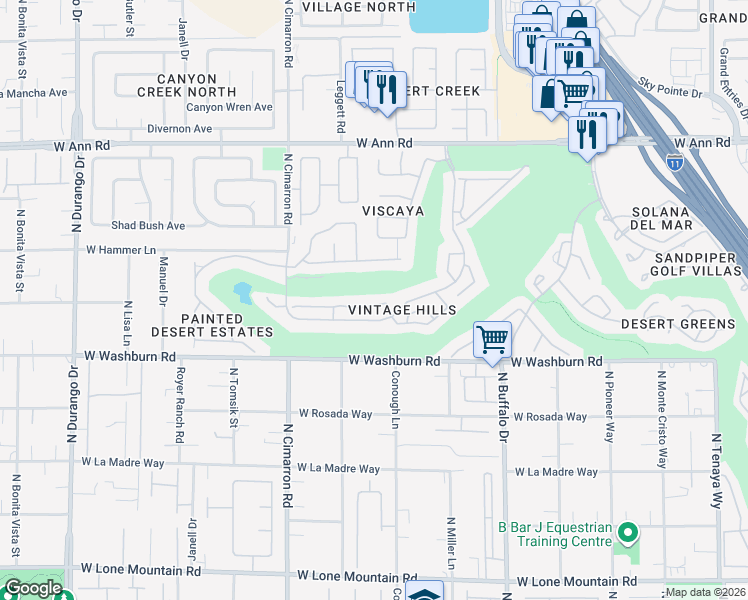 map of restaurants, bars, coffee shops, grocery stores, and more near 7820 Ben Hogan Drive in Las Vegas