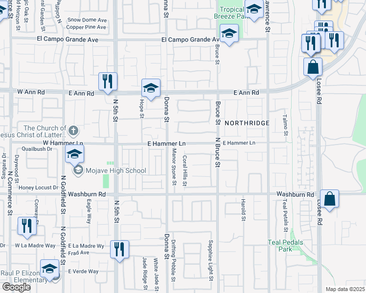 map of restaurants, bars, coffee shops, grocery stores, and more near 1009 East Hammer Lane in North Las Vegas